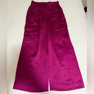 Express Fuchsia Wide-Leg Cargo Satin Dress Pants